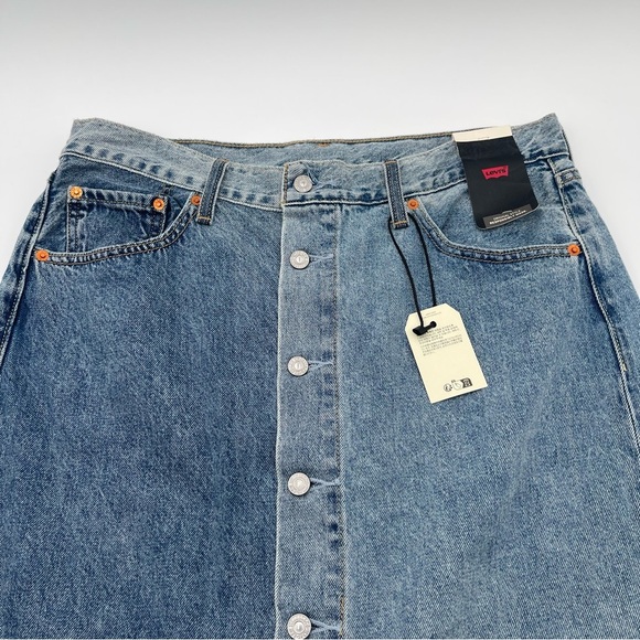 Levi's Premium Button Midi Jean Denim Skirt Size 31 Patch Design 100% Cotton New - Picture 7 of 16
